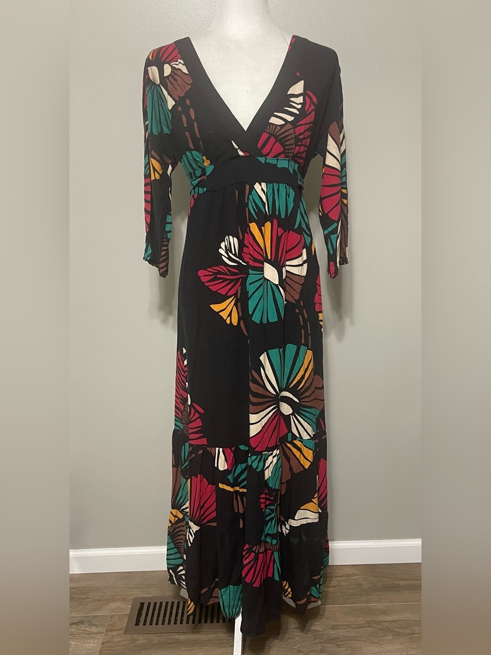Y2K Forever 21 Babydoll Festival Hippie Boho Tiered Maxi Dress Medium Empire Tie
